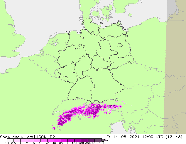 Totale sneeuw ICON-D2 vr 14.06.2024 12 UTC