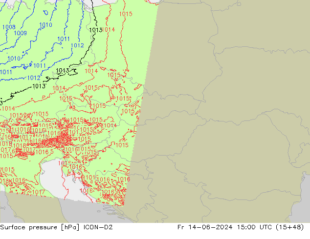 Atmosférický tlak ICON-D2 Pá 14.06.2024 15 UTC