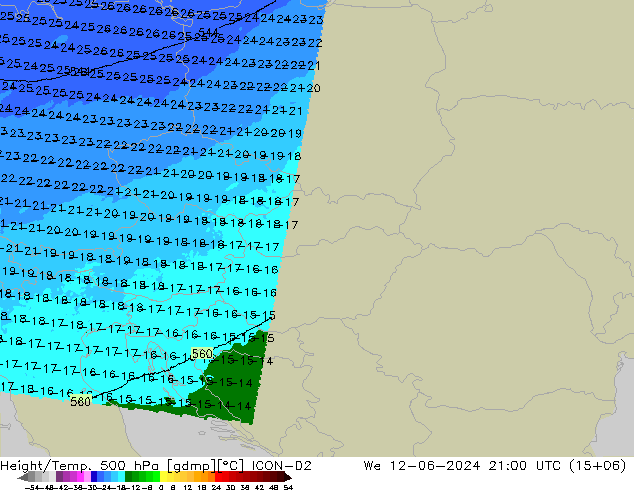 Height/Temp. 500 hPa ICON-D2 St 12.06.2024 21 UTC