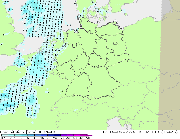 Precipitación ICON-D2 vie 14.06.2024 03 UTC