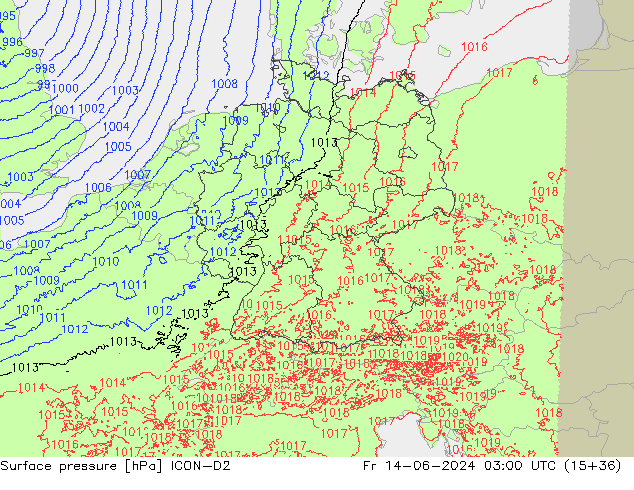 pression de l'air ICON-D2 ven 14.06.2024 03 UTC