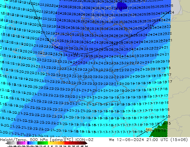 Hoogte/Temp. 500 hPa ICON-D2 wo 12.06.2024 21 UTC