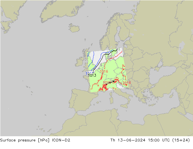 pression de l'air ICON-D2 jeu 13.06.2024 15 UTC