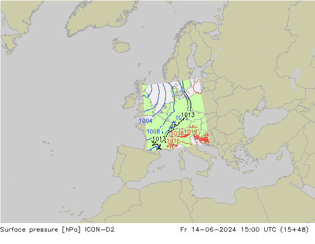 Surface pressure ICON-D2 Fr 14.06.2024 15 UTC