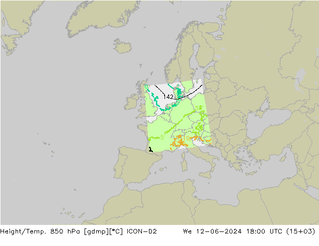 Height/Temp. 850 hPa ICON-D2 Mi 12.06.2024 18 UTC