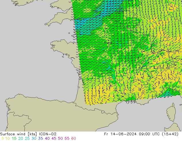 Bodenwind ICON-D2 Fr 14.06.2024 09 UTC