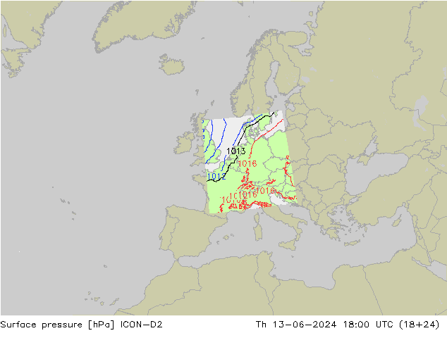 ciśnienie ICON-D2 czw. 13.06.2024 18 UTC