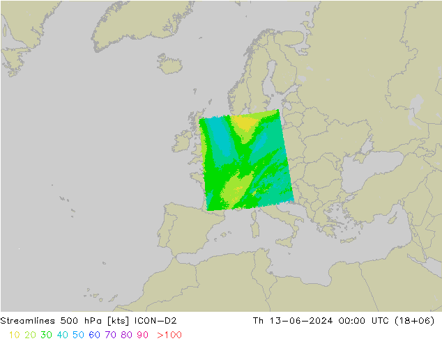 Streamlines 500 hPa ICON-D2 Th 13.06.2024 00 UTC