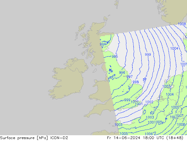 Surface pressure ICON-D2 Fr 14.06.2024 18 UTC