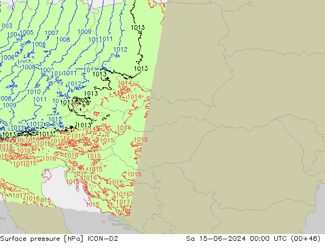 Luchtdruk (Grond) ICON-D2 za 15.06.2024 00 UTC