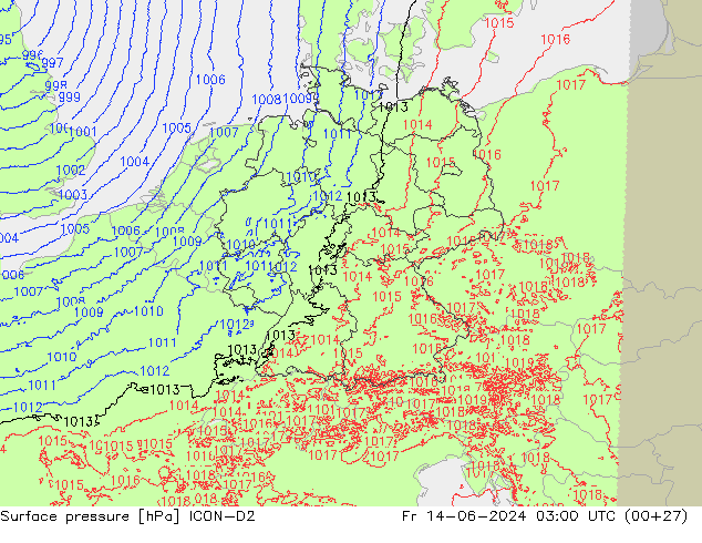 pressão do solo ICON-D2 Sex 14.06.2024 03 UTC