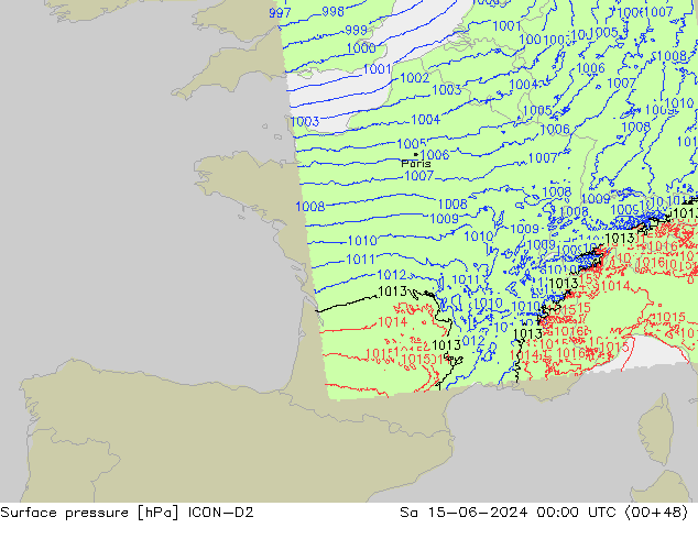 Luchtdruk (Grond) ICON-D2 za 15.06.2024 00 UTC