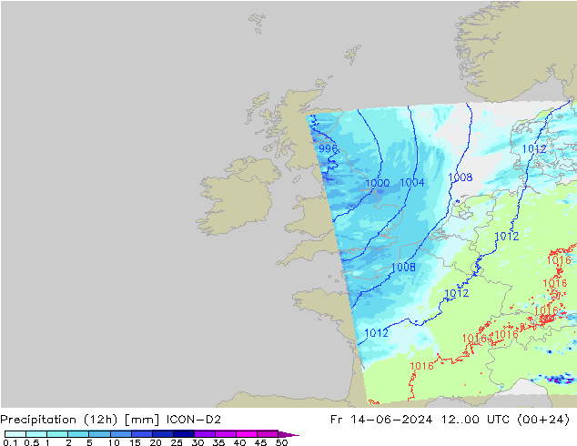 Precipitação (12h) ICON-D2 Sex 14.06.2024 00 UTC