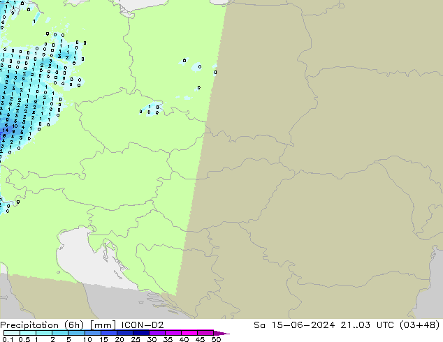 Précipitation (6h) ICON-D2 sam 15.06.2024 03 UTC