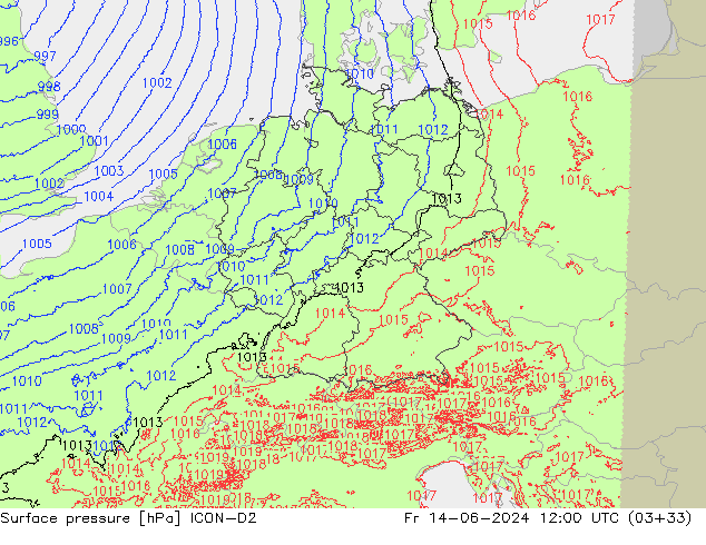 приземное давление ICON-D2 пт 14.06.2024 12 UTC