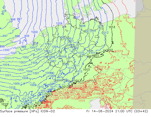 Yer basıncı ICON-D2 Cu 14.06.2024 21 UTC