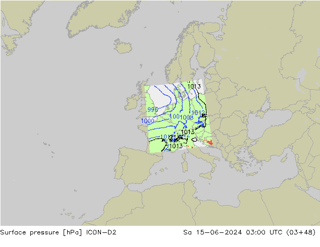 Surface pressure ICON-D2 Sa 15.06.2024 03 UTC