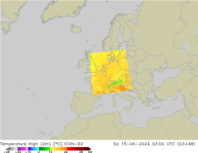 Temperature High (2m) ICON-D2 Sa 15.06.2024 03 UTC