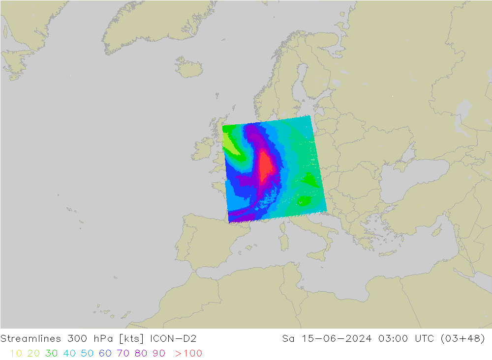 Streamlines 300 hPa ICON-D2 Sa 15.06.2024 03 UTC