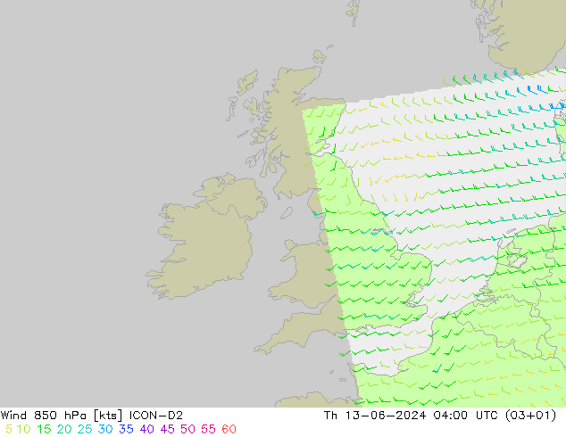 ветер 850 гПа ICON-D2 чт 13.06.2024 04 UTC