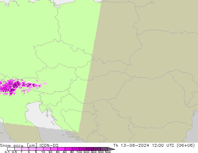 Snow accu. ICON-D2 gio 13.06.2024 12 UTC