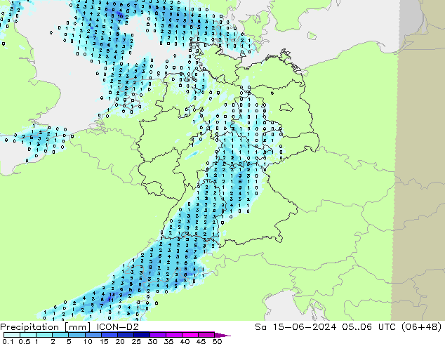 Niederschlag ICON-D2 Sa 15.06.2024 06 UTC