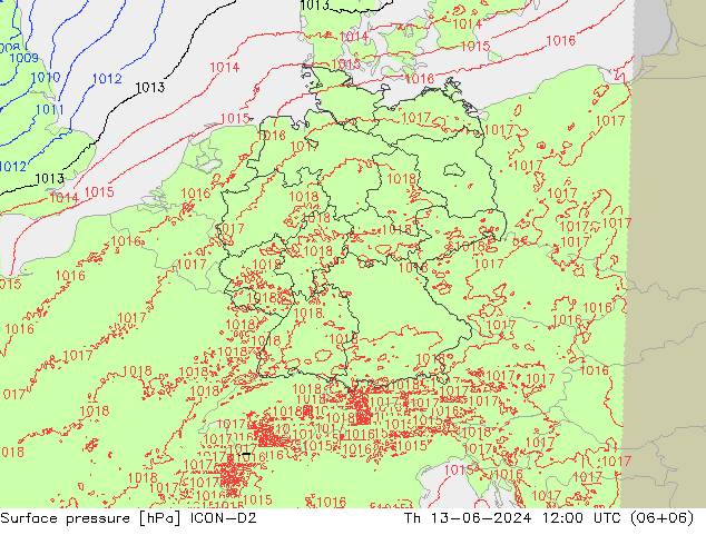 ciśnienie ICON-D2 czw. 13.06.2024 12 UTC