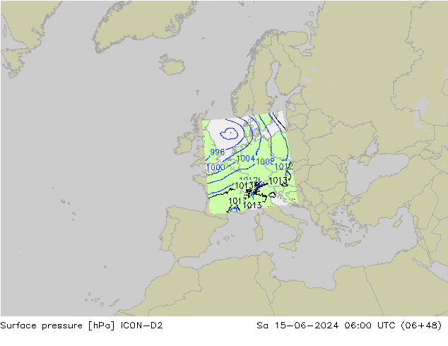 Bodendruck ICON-D2 Sa 15.06.2024 06 UTC