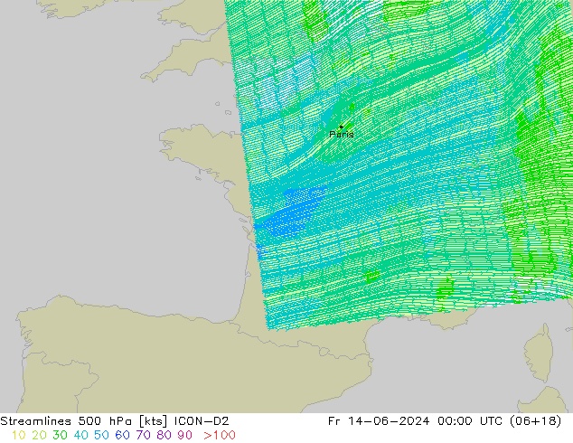 Rüzgar 500 hPa ICON-D2 Cu 14.06.2024 00 UTC