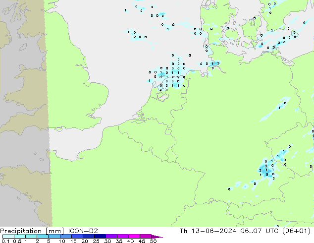 Precipitation ICON-D2 Th 13.06.2024 07 UTC