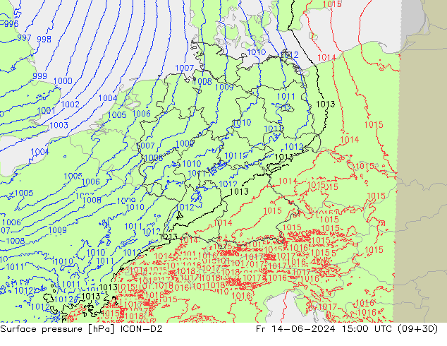 pression de l'air ICON-D2 ven 14.06.2024 15 UTC