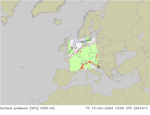 ciśnienie ICON-D2 czw. 13.06.2024 10 UTC