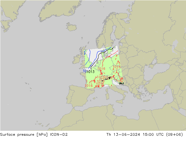 ciśnienie ICON-D2 czw. 13.06.2024 15 UTC