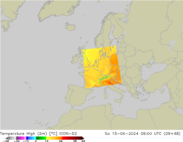 Temperature High (2m) ICON-D2 Sa 15.06.2024 09 UTC