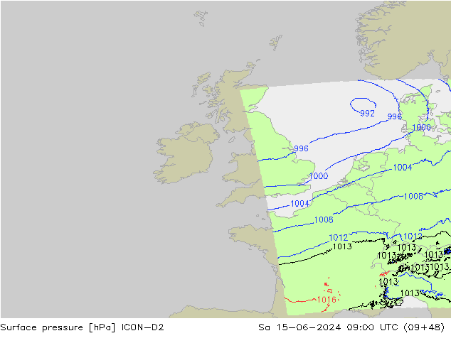 ciśnienie ICON-D2 so. 15.06.2024 09 UTC