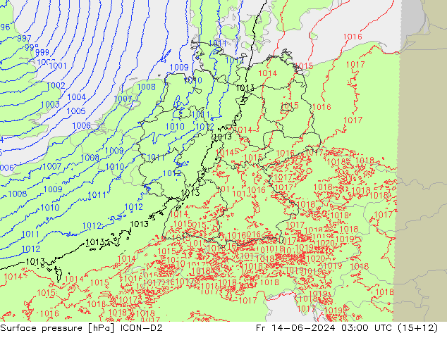 приземное давление ICON-D2 пт 14.06.2024 03 UTC