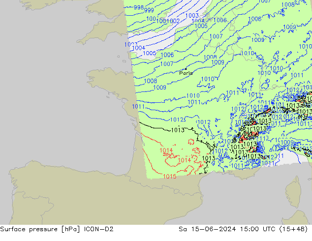 приземное давление ICON-D2 сб 15.06.2024 15 UTC