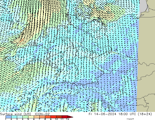  10 m (bft) ICON-D2  14.06.2024 18 UTC