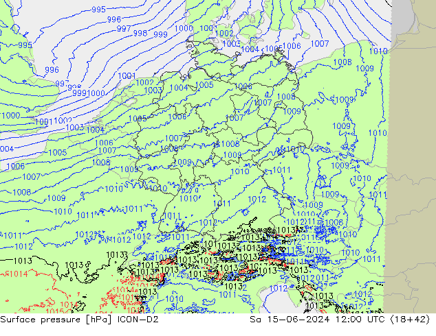 приземное давление ICON-D2 сб 15.06.2024 12 UTC