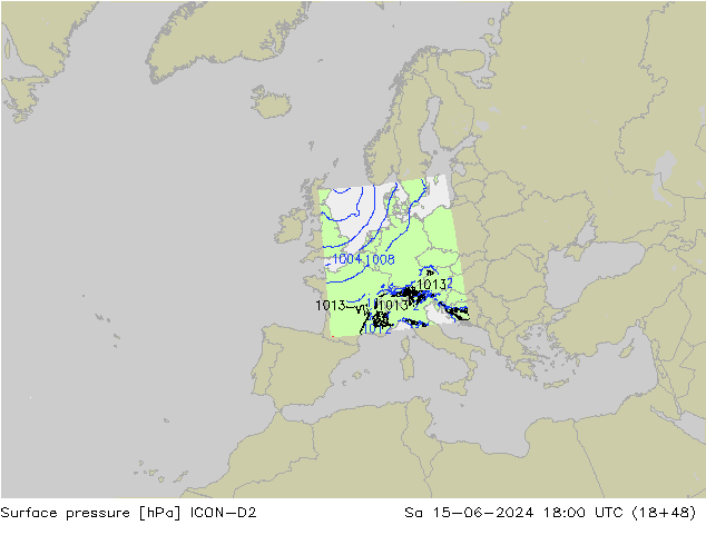 Luchtdruk (Grond) ICON-D2 za 15.06.2024 18 UTC