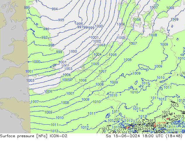 Surface pressure ICON-D2 Sa 15.06.2024 18 UTC