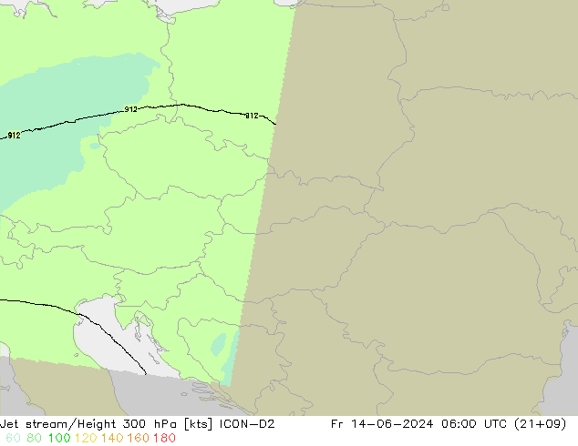 Jet stream/Height 300 hPa ICON-D2 Fr 14.06.2024 06 UTC