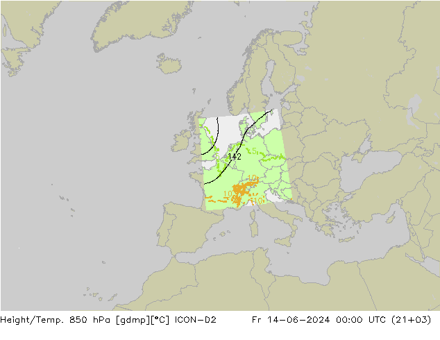 Height/Temp. 850 hPa ICON-D2 Fr 14.06.2024 00 UTC