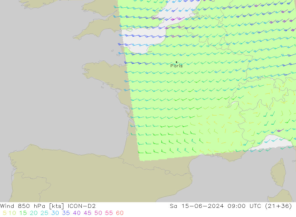 Wind 850 hPa ICON-D2 Sa 15.06.2024 09 UTC