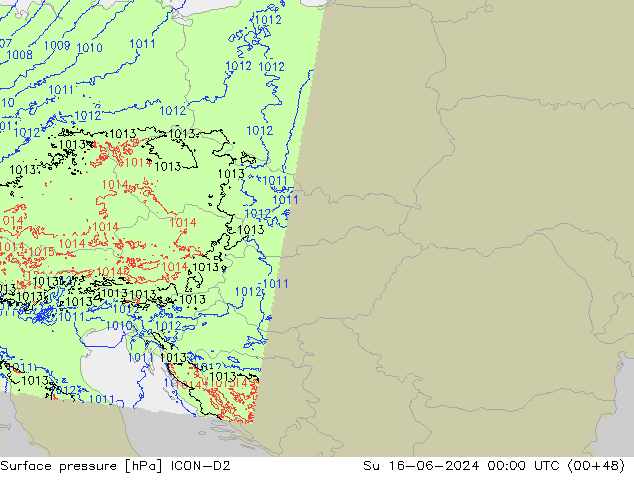 pressão do solo ICON-D2 Dom 16.06.2024 00 UTC