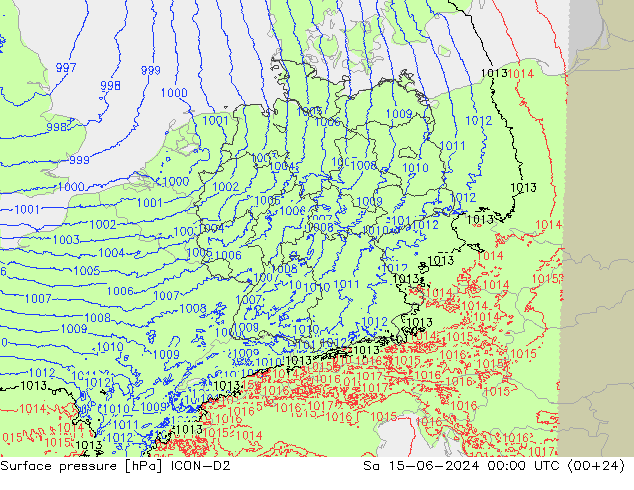 ciśnienie ICON-D2 so. 15.06.2024 00 UTC