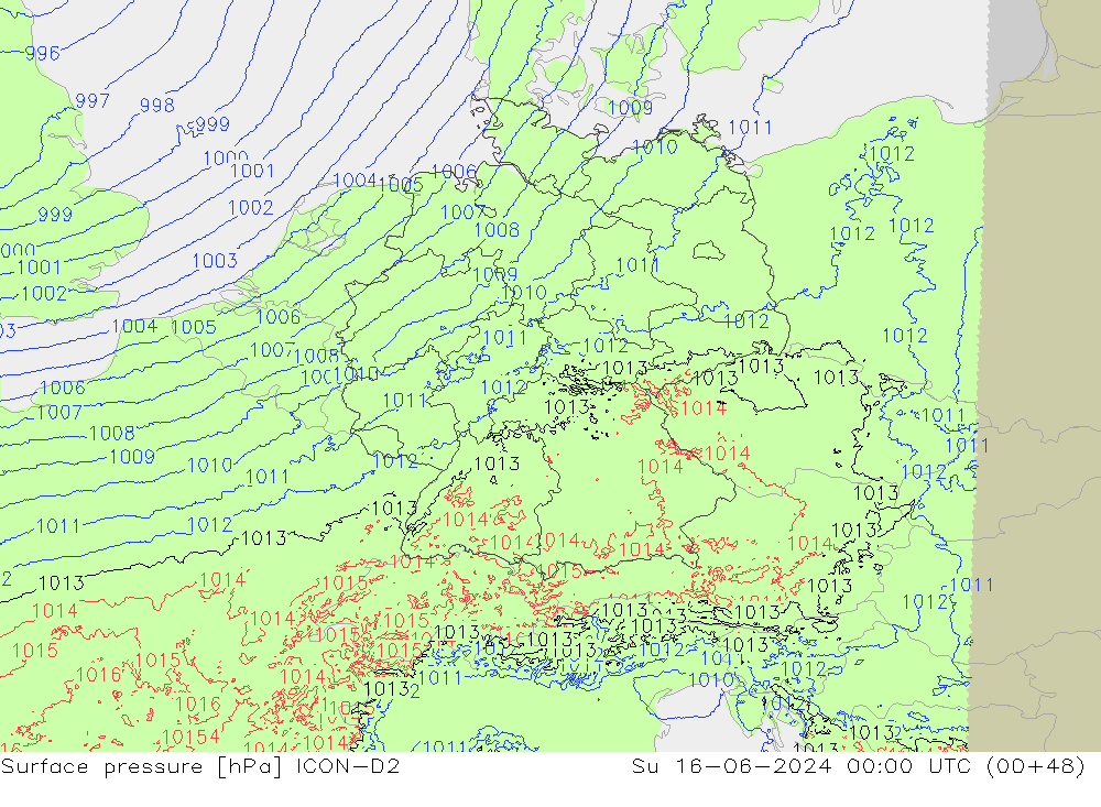 Bodendruck ICON-D2 So 16.06.2024 00 UTC