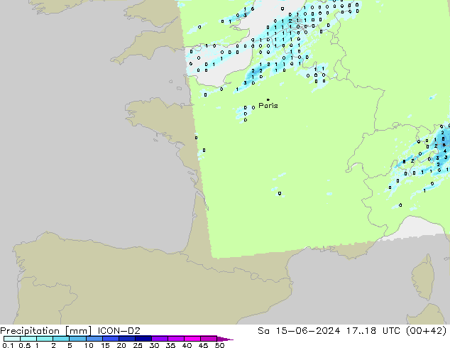 Precipitazione ICON-D2 sab 15.06.2024 18 UTC
