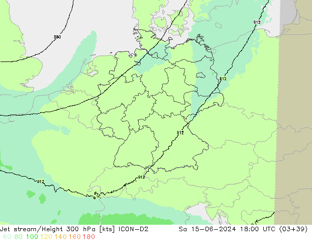 Corrente a getto ICON-D2 sab 15.06.2024 18 UTC