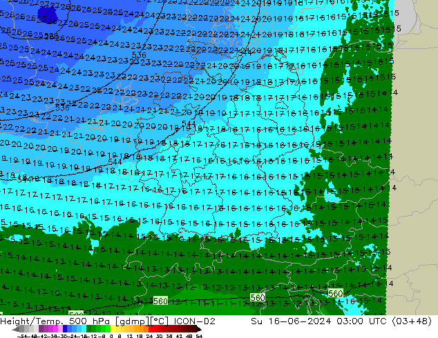 Yükseklik/Sıc. 500 hPa ICON-D2 Paz 16.06.2024 03 UTC